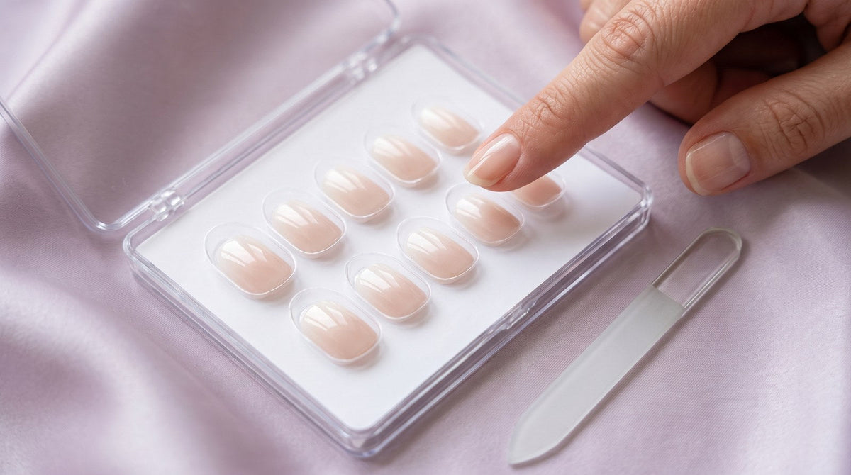 Plateau de press-on nails nude de plusieurs tailles, un doigt qui en choisit un